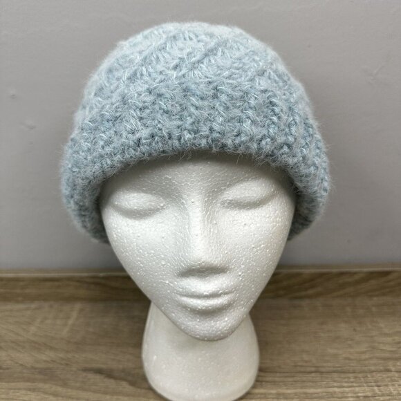 Handmade Women's New Ombré Light Blue Braided Virgin Wool Knit Winter Beanie S/M - Picture 2 of 6